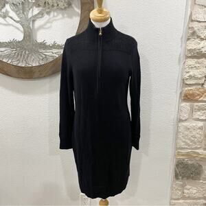 Ralph Lauren Half Zip Mock Neck Sweater Dress Black Petite Large